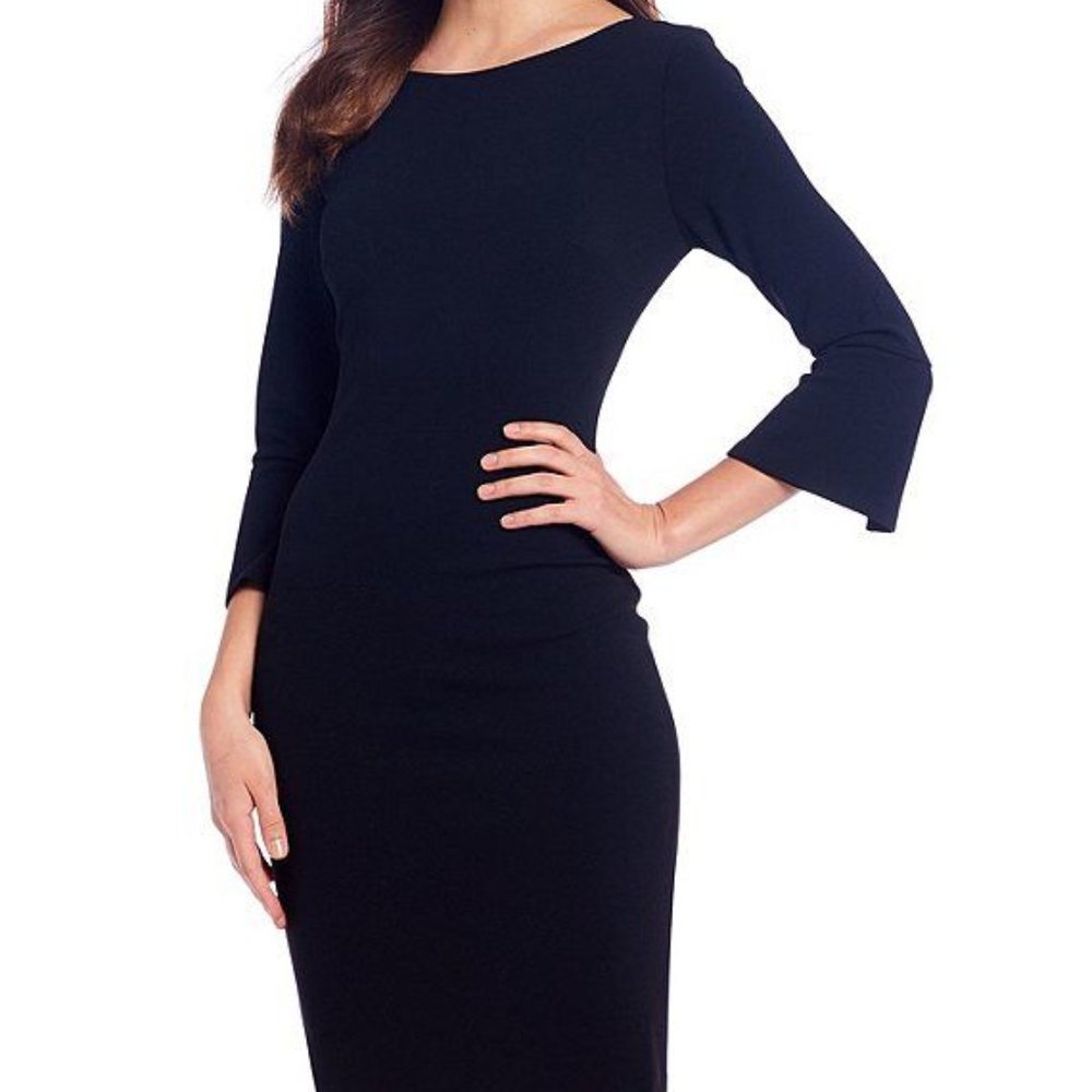 Calvin Klein Navy Blue Knee-Length Long Sleeve Dress